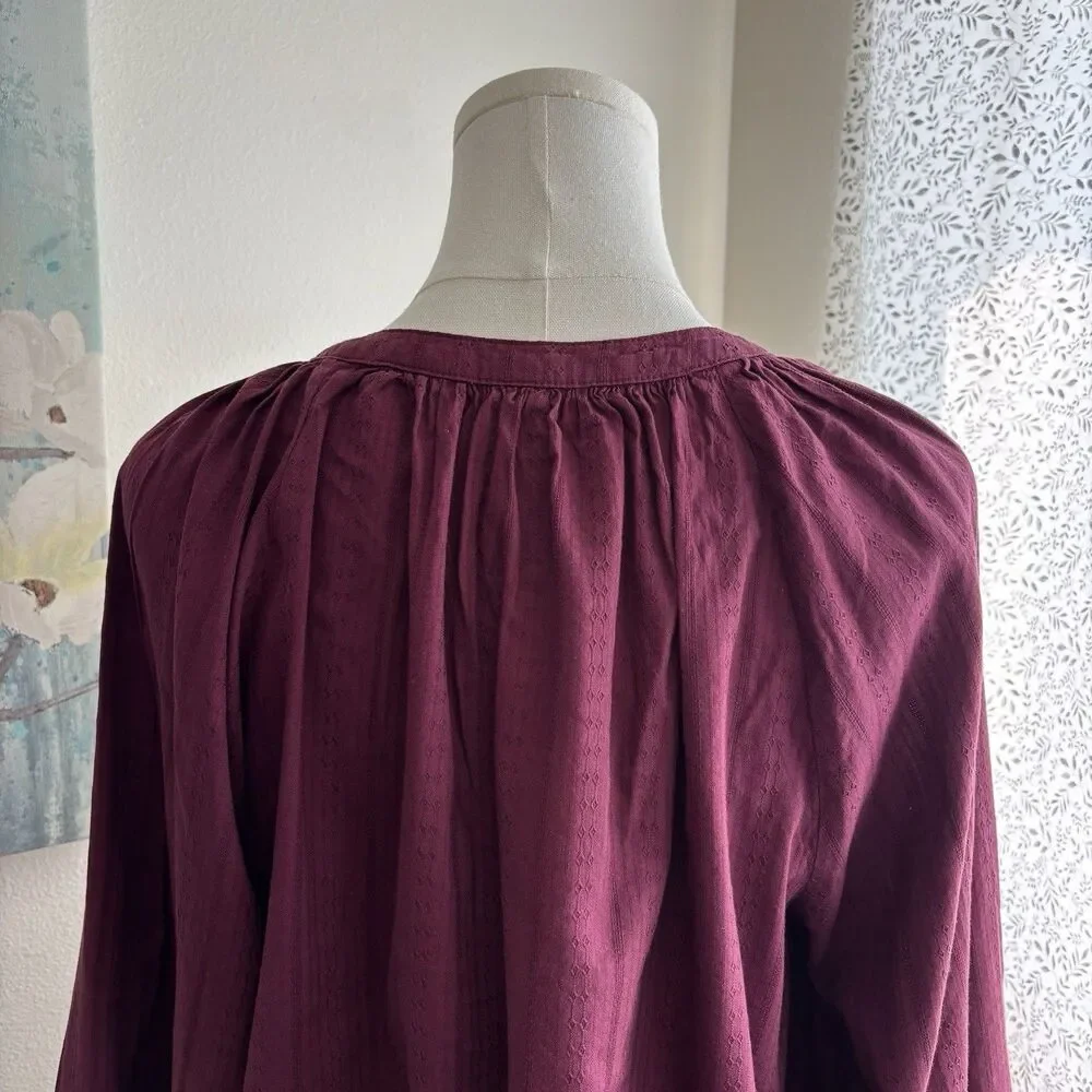 Old Navy Textured Blouse Dark Mauve Split Neck Long Sleeve Women's Large Boho